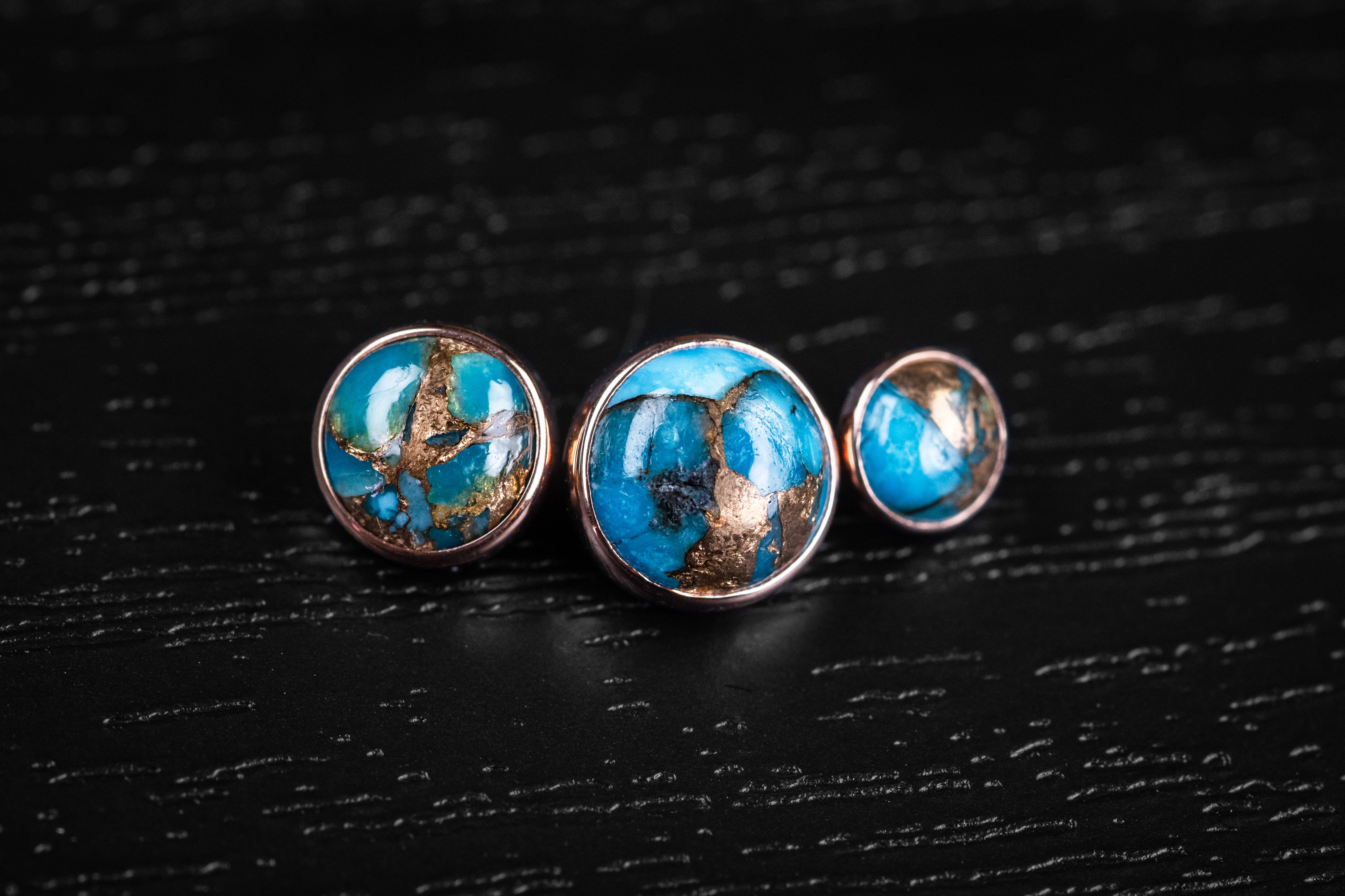 6mm Rose Gold Copper Blue Turquoise End