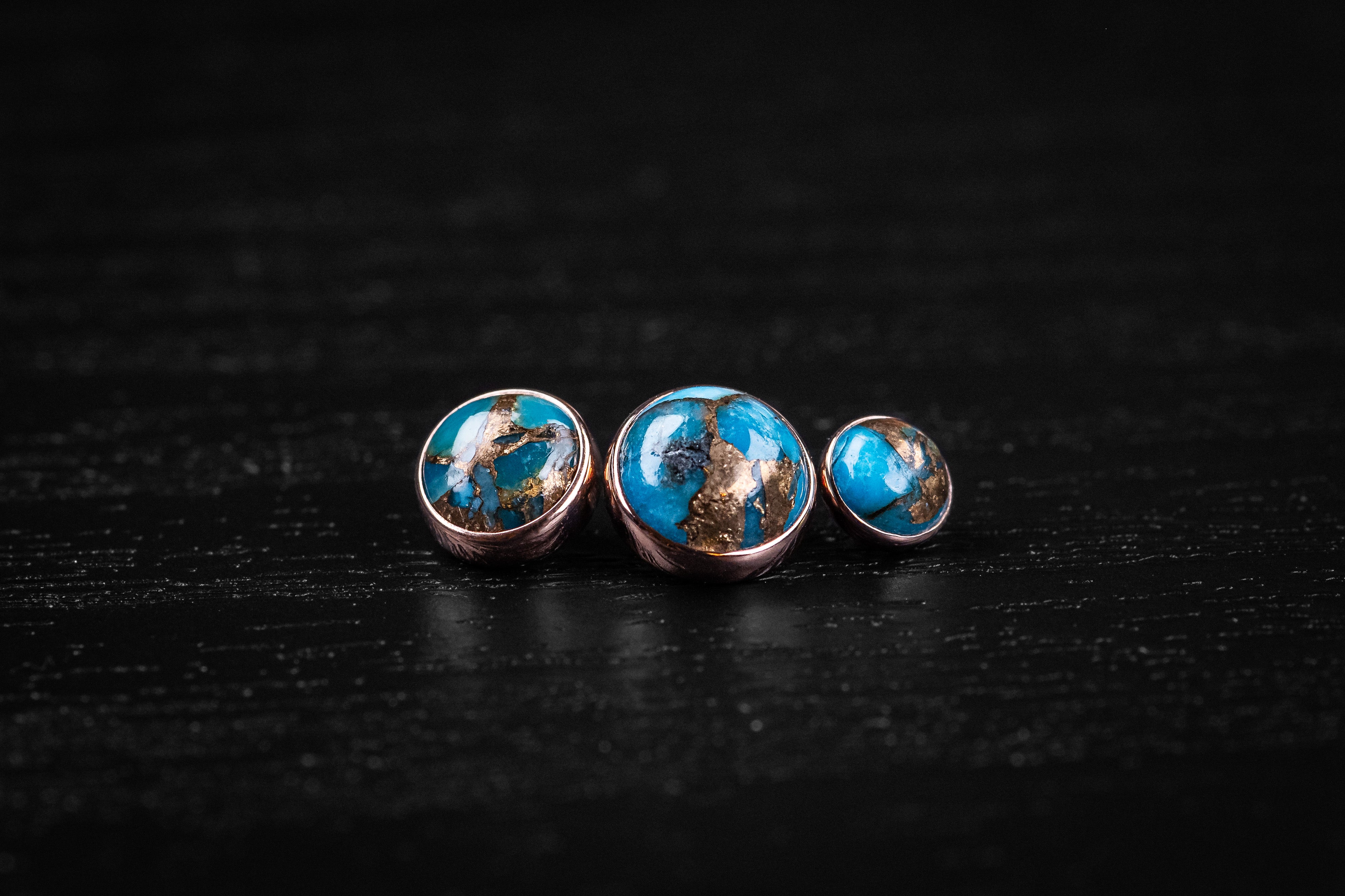 4mm Rose Gold Copper Blue Turquoise End